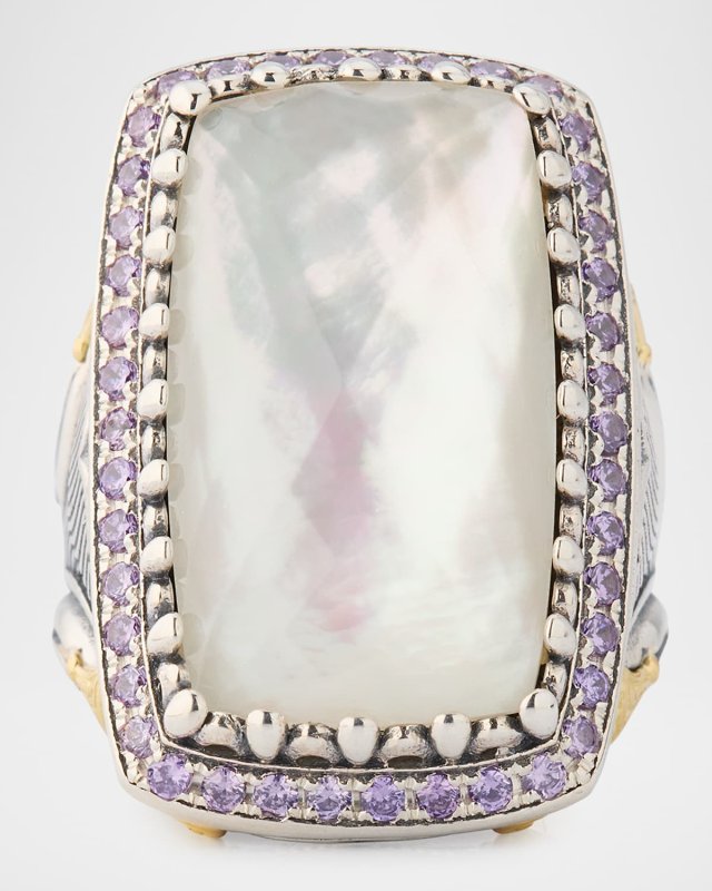 Kyma Two-Tone Mother-Of-Pearl and Amethyst Ring, Size